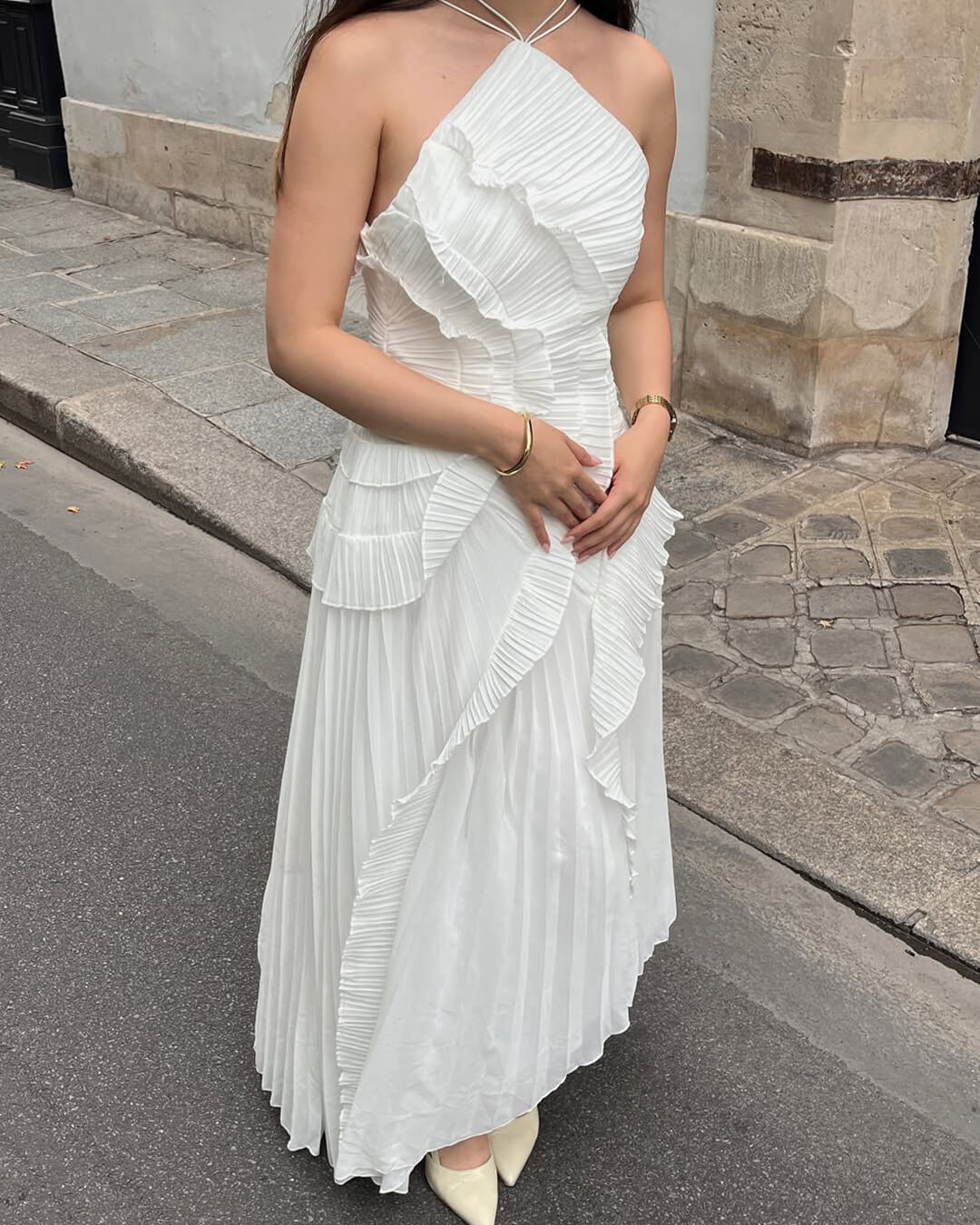 SOKYND Kris Halter Strap Ruffled Tule Dress DressesIg1772777205896804046WhiteM