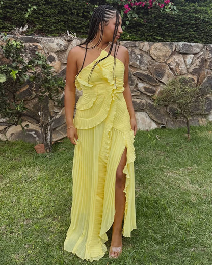 SOKYND Kris Halter Strap Ruffled Tule Dress DressesXx1772777205897719519YellowS