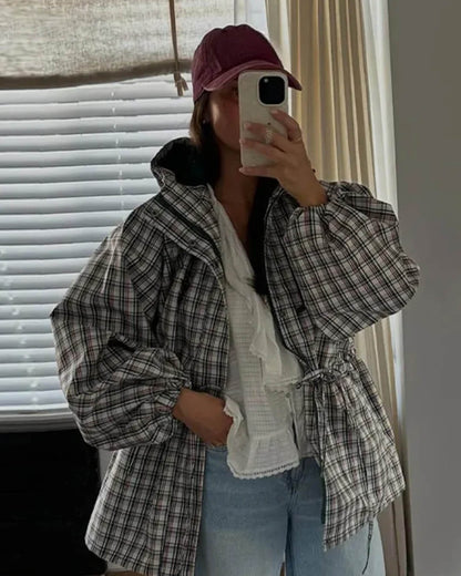 SOKYND Leah Retro Plaid Hooded Jacket JacketSOKYND-410199-S-OS-96695S