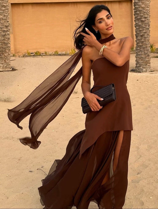 Leah Strapless Mesh Maxi Dress