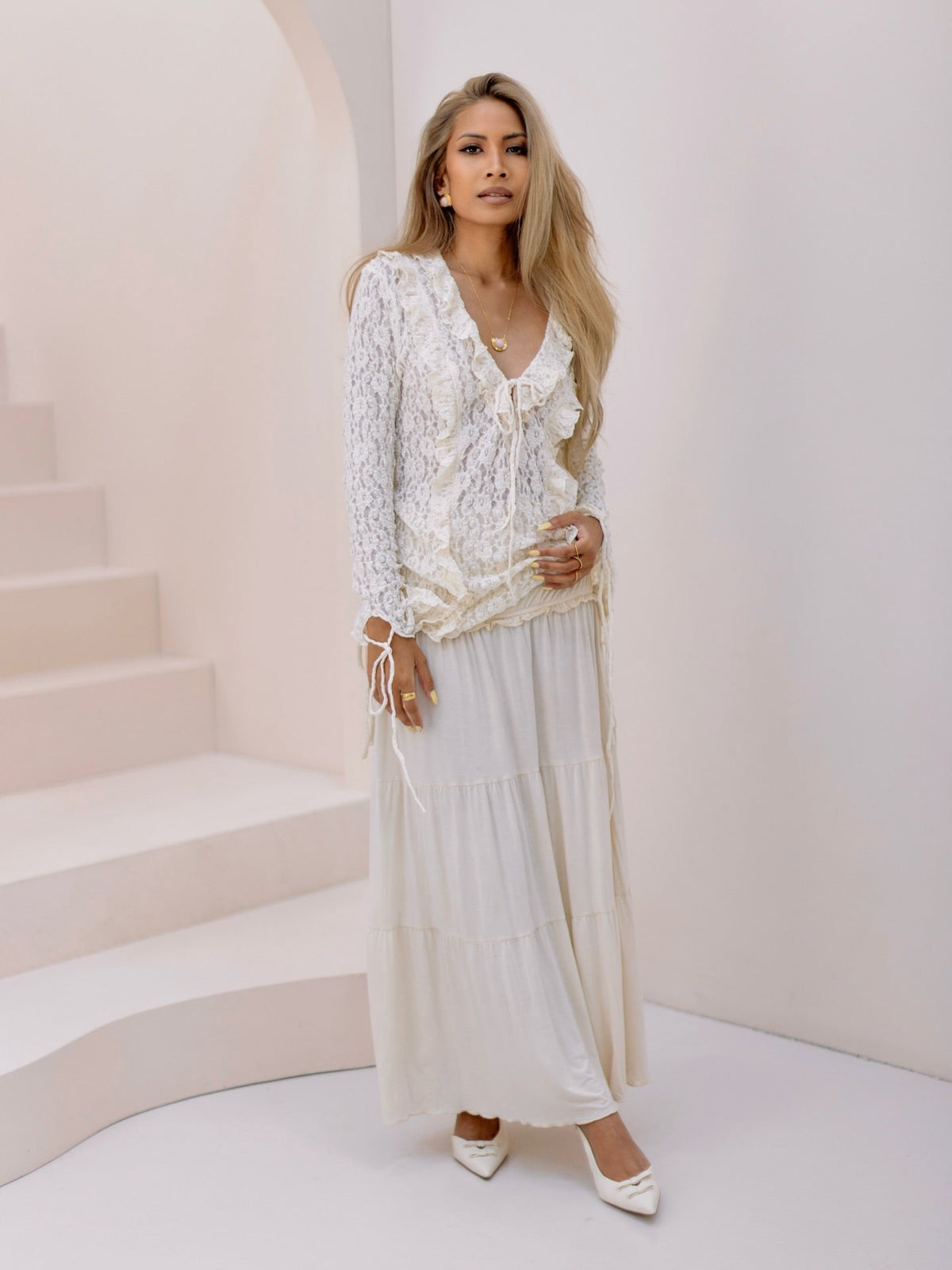 SOKYND Lisa Layered Lace Collar Top TopSOKYND-768855-WHI-M-95063WhiteM
