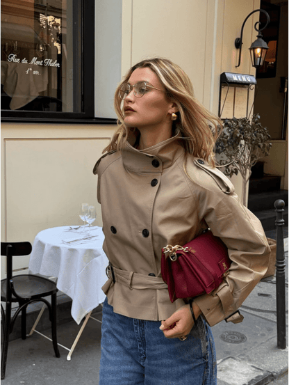 SOKYND Lisette Cropped Trench Coat Coats & JacketsVa1767625273838087160BeigeS