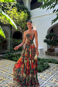 Vestido longo Liv tomara‑que‑caia com estampado abstrato