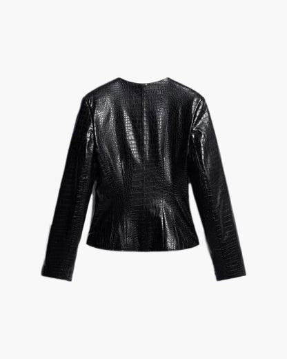 SOKYND Lola Croc Embossed Faux Leather Jacket JacketSOKYND-449943-BLA-S-51447BlackS