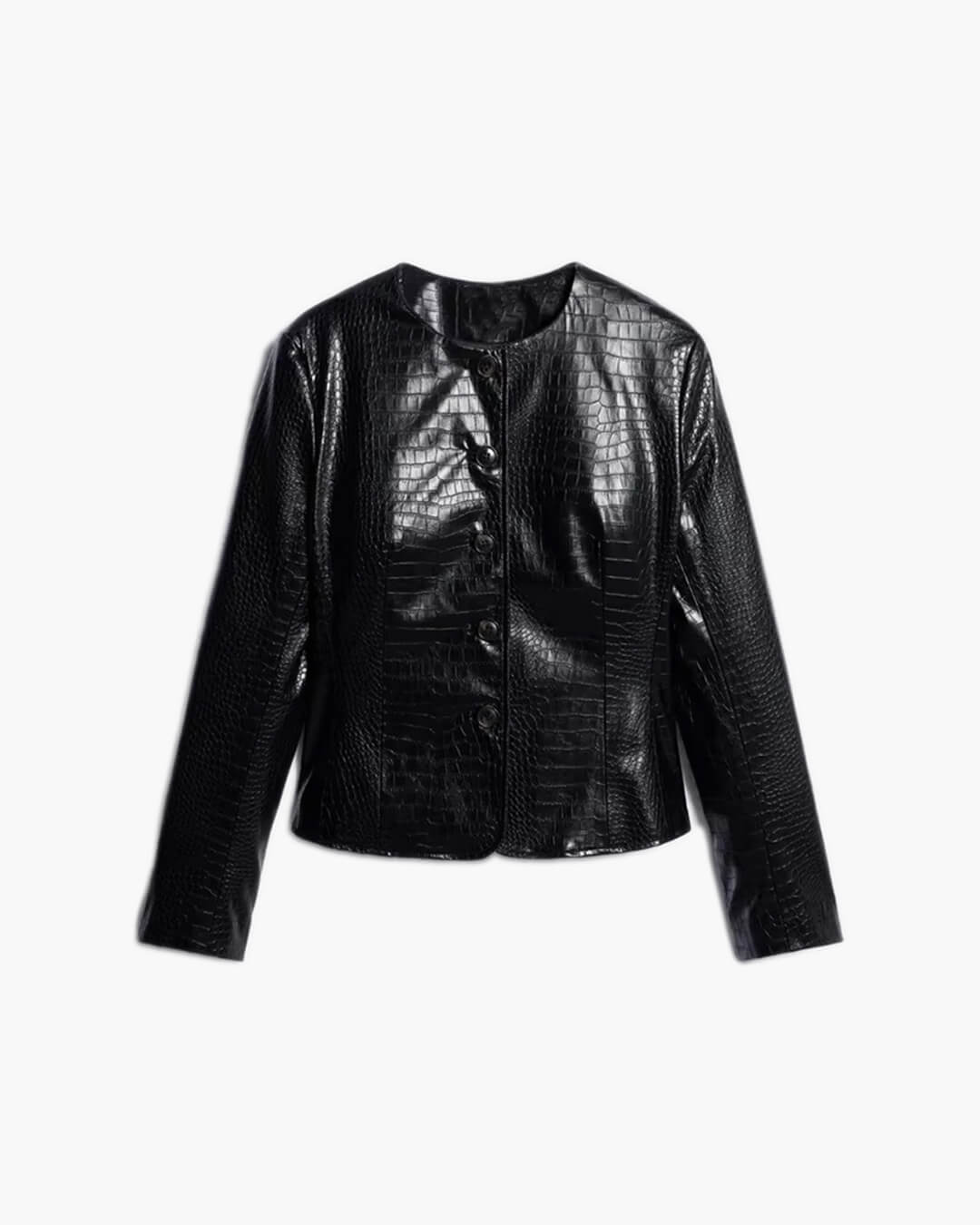 SOKYND Lola Croc Embossed Faux Leather Jacket JacketSOKYND-449943-BLA-S-51447BlackS
