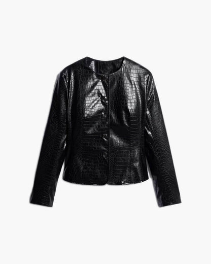 SOKYND Lola Croc Embossed Faux Leather Jacket JacketSOKYND-449943-BLA-S-51447BlackS