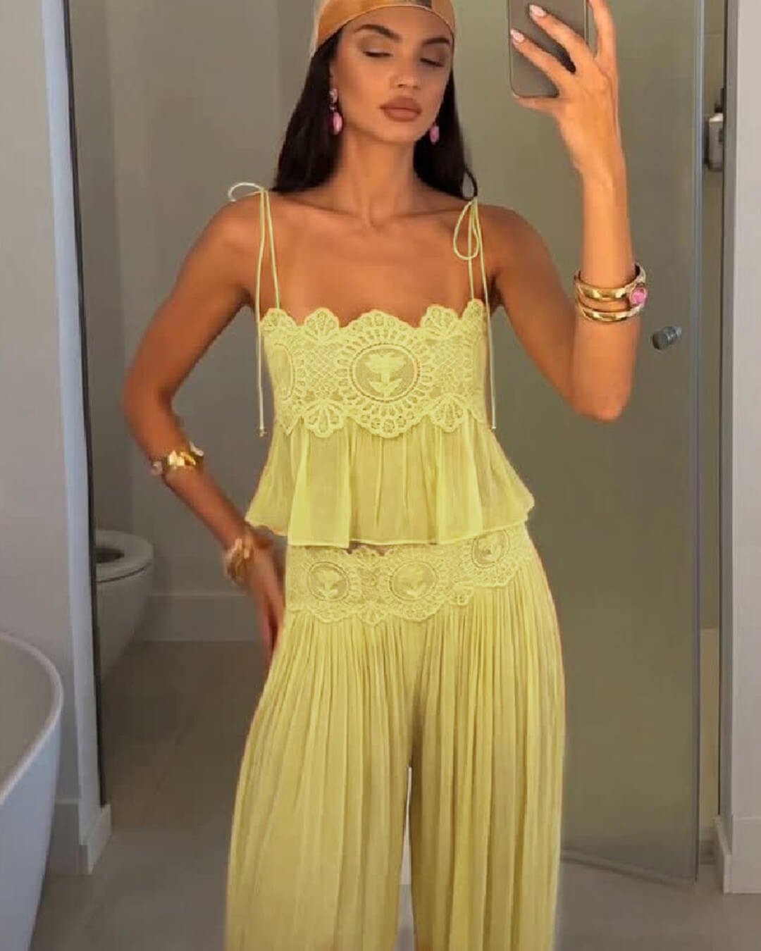SOKYND Luna Lace Chiffon Pant Set Matching SetsSOKYND-149975-YEL-S-84535YellowS