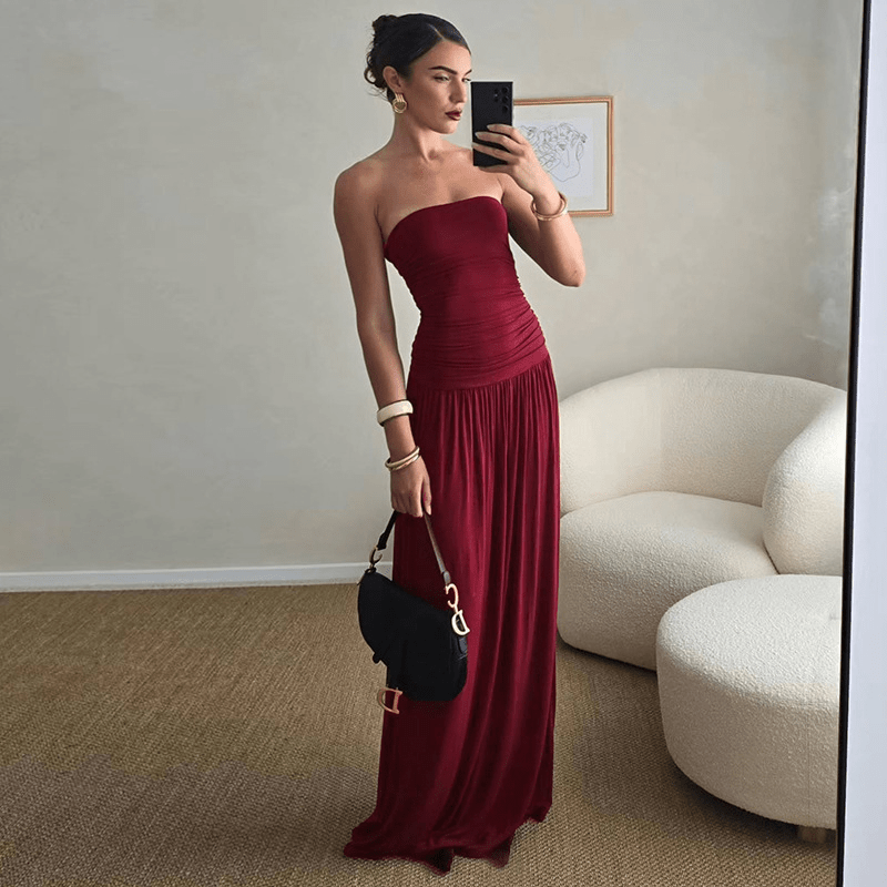 SOKYND Luz Strapless Ruched Maxi Dress DressesClaretS