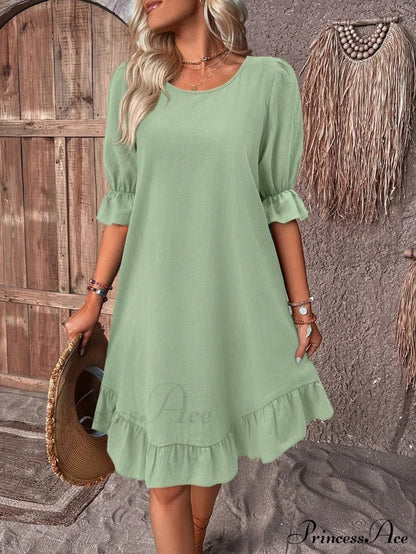 SOKYND Maelle Ruffle Hem Smock Dress DressGreenS