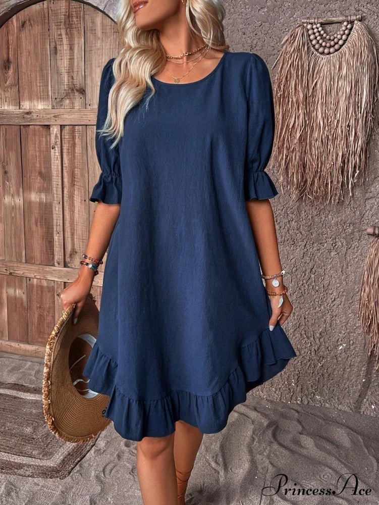 SOKYND Maelle Ruffle Hem Smock Dress DressNavyS