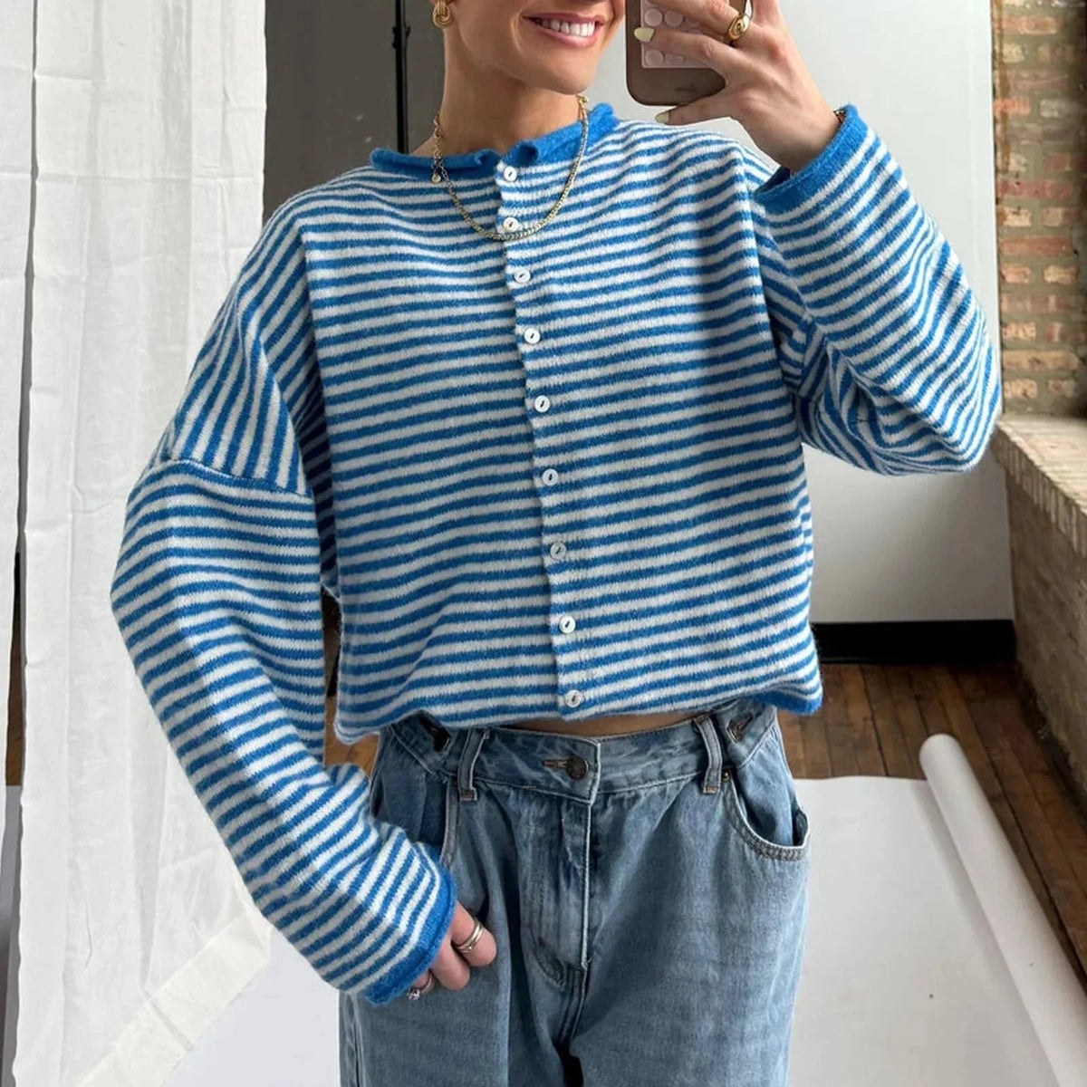 SOKYND Marivic Striped Cardigan Sweaters & CardigansBlueS