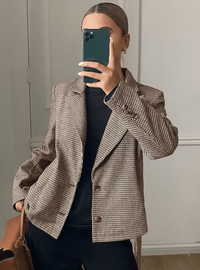 SOKYND Mary Houndstooth Plaid Blazer JacketSOKYND-638167-BRO-L-16535BrownL