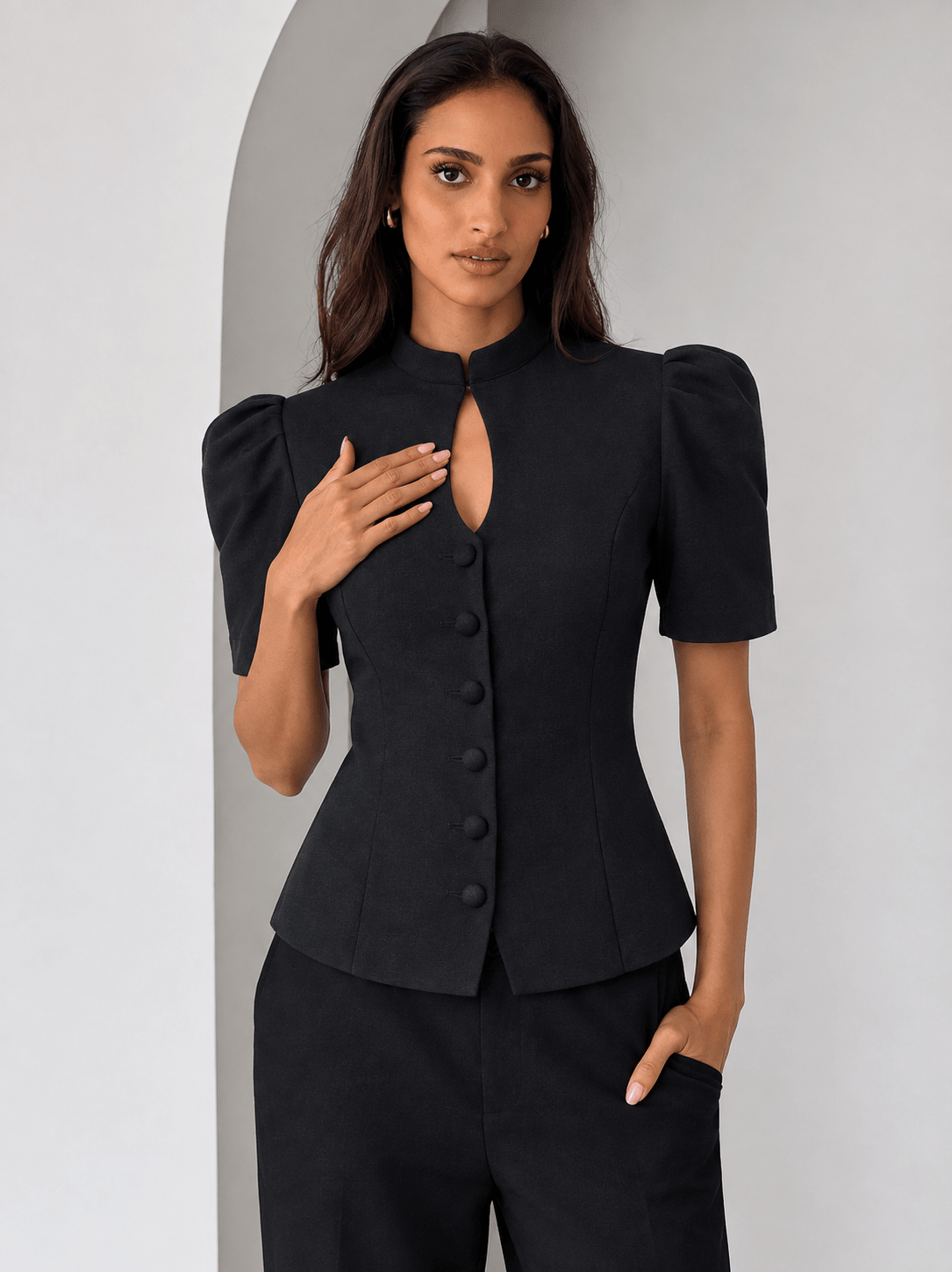 SOKYND Mary Stand Collar Top TopsSOKYND-801943-BLA-S-76599BlackS