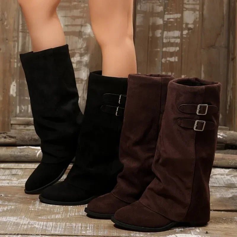 SOKYND Melanie Retro Buckle Knee High Boot ShoesSOKYND-179671-BLA-36-34391Black36