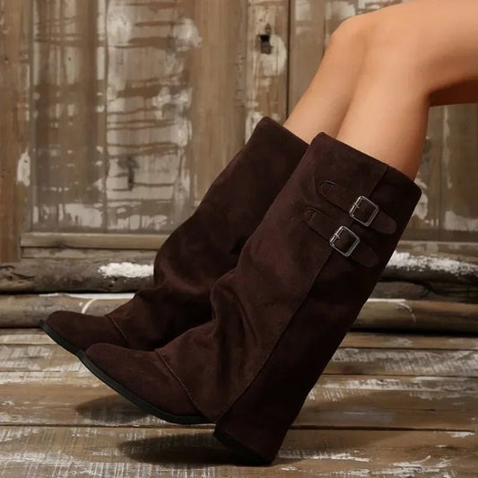 Melanie Retro Buckle Knee High Boot