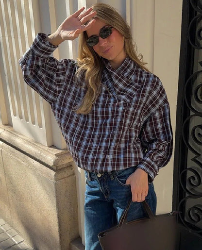 SOKYND Mia Poplin Plaid Wrap Shirt ShirtSOKYND-742679-XS-OS-48631XS