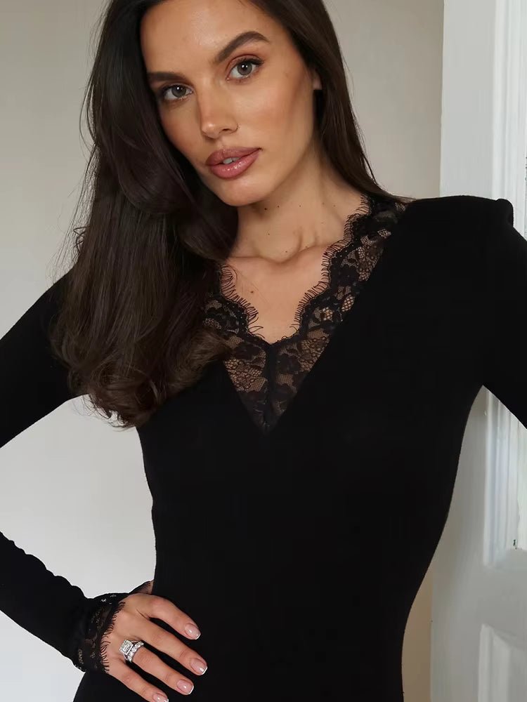 SOKYND Mila Lace Trim Long Sleeve Mini Dress DressSOKYND-157463-BLA-S-76183BlackS