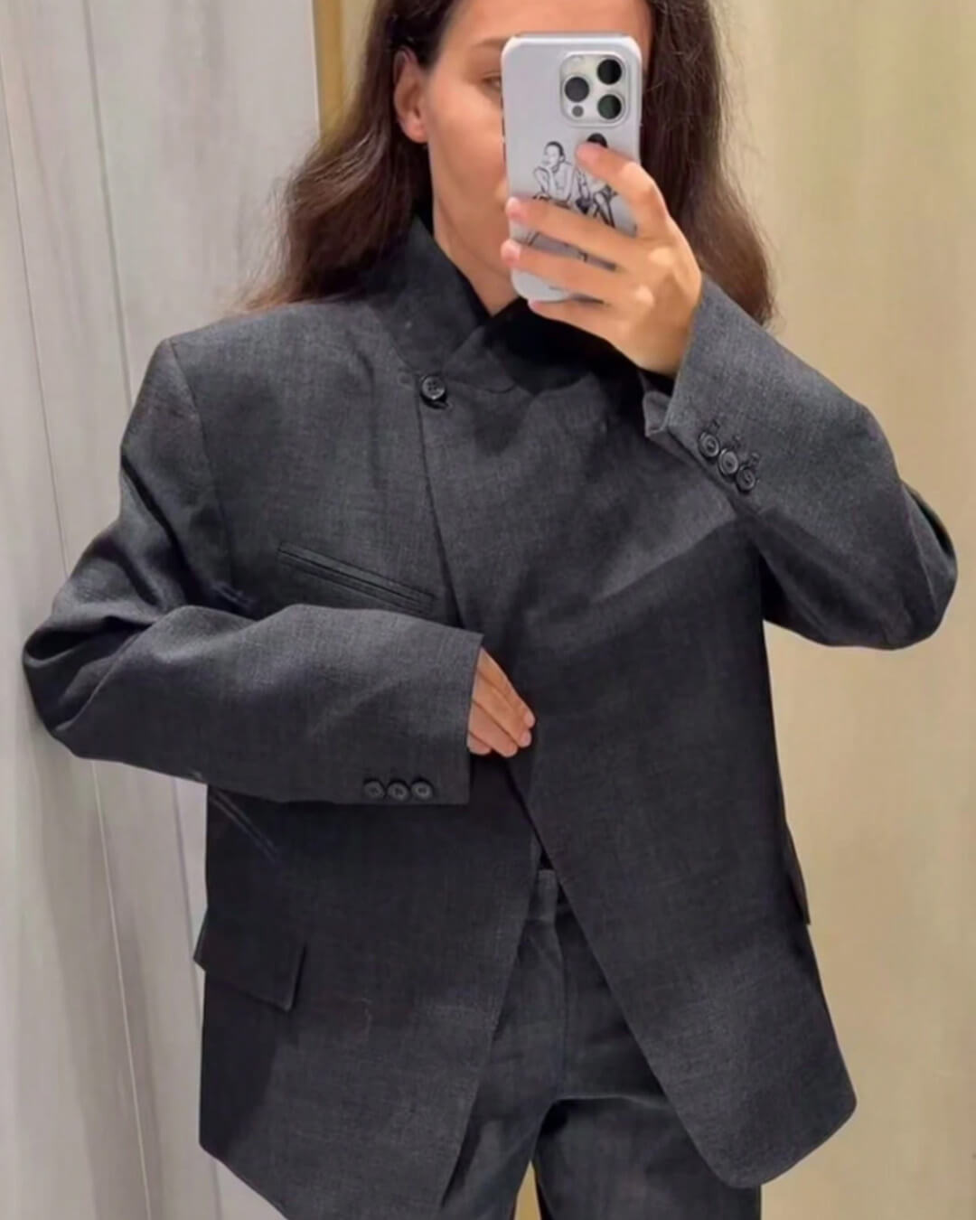 SOKYND Miriam Plaid Stand Collar Blazer JacketBlackS
