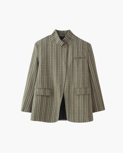 SOKYND Miriam Plaid Stand Collar Blazer JacketSOKYND-167895-BRO-S-55223BrownS