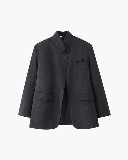 SOKYND Miriam Plaid Stand Collar Blazer JacketCharcoalS