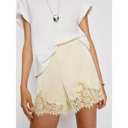 SOKYND Moira Satin Lounge Shorts BottomsBeigeM