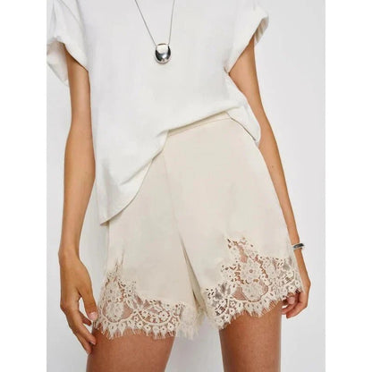SOKYND Moira Satin Lounge Shorts BottomsBeigeS