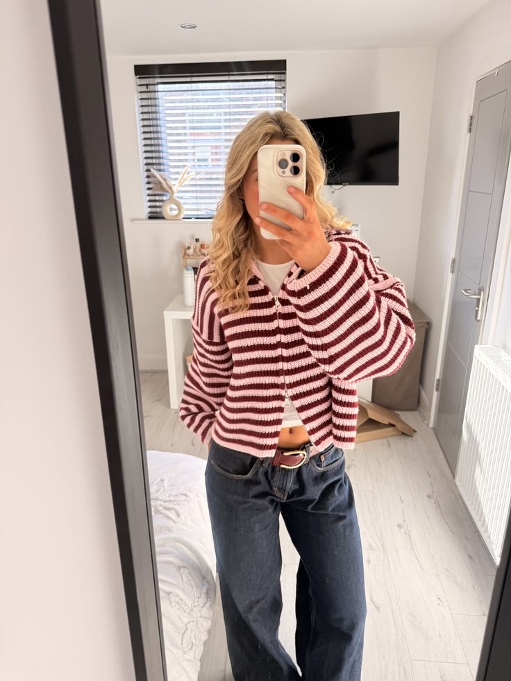 SOKYND Monica High Neck Zip-Up Cardigan CardiganSOKYND-538647-RED-S-75543Red StripesS