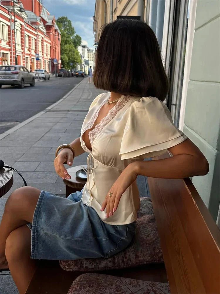 SOKYND Myrna Satin Lace Blouse TopsSOKYND-648215-RUS-S-17751Rusty BrownS