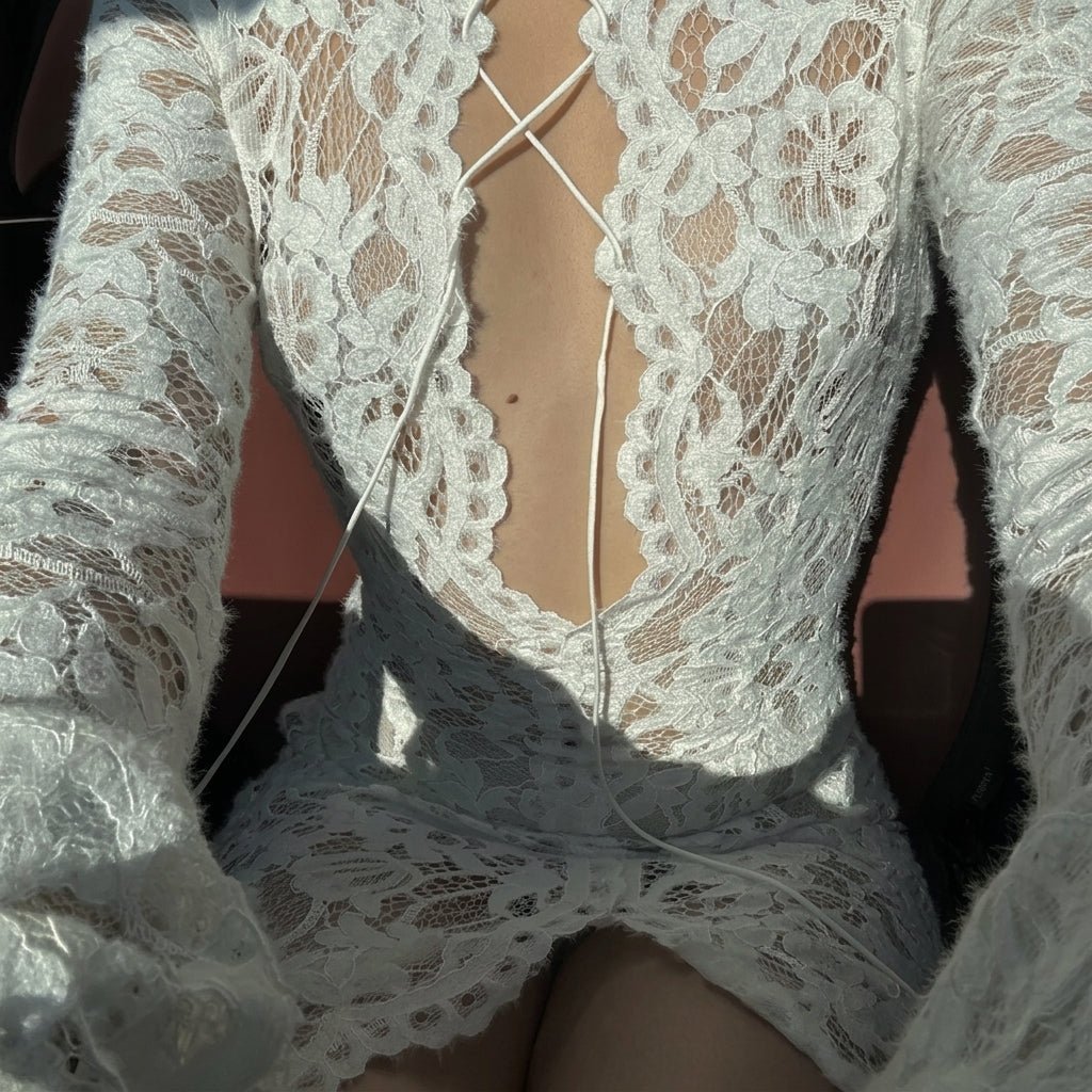 SOKYND Nadia French Lace Tie Dress DressSOKYND-308119-WHI-S-31447WhiteS