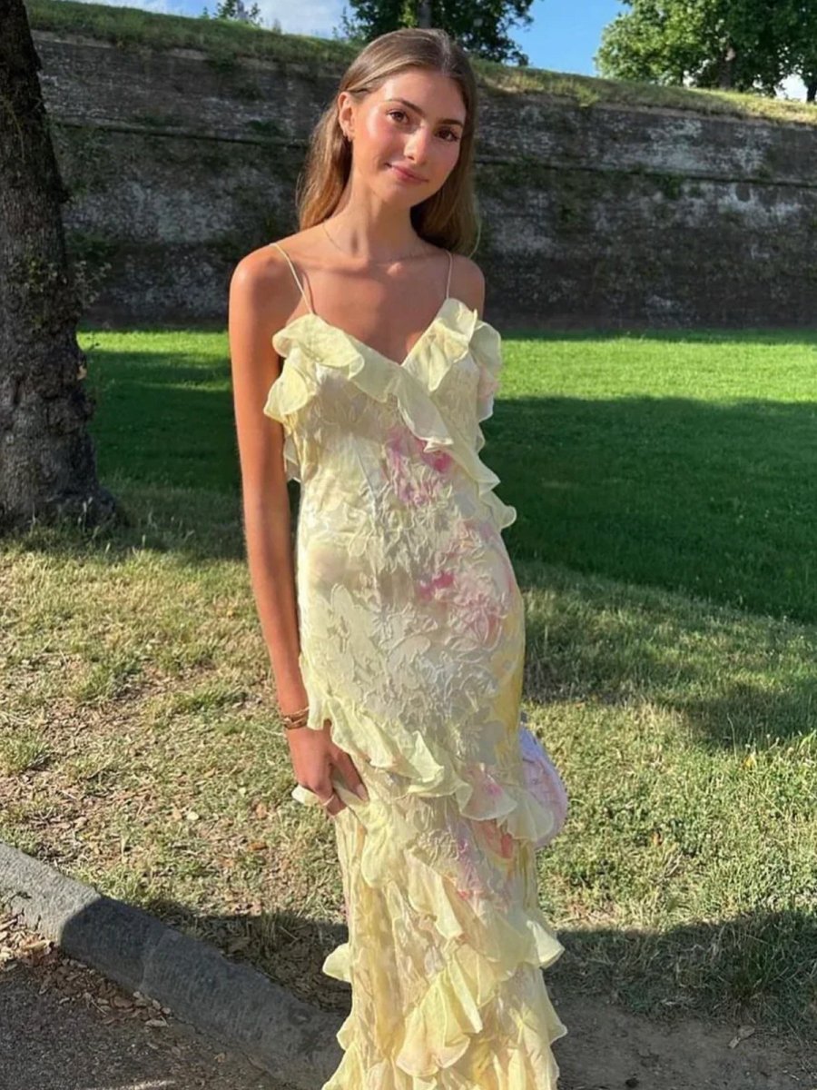 SOKYND Nancy Ruffled Sleeveless Maxi Dress DressesFb1772580086487245301YellowM