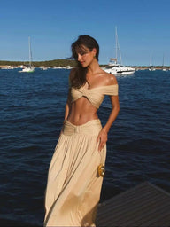 Natalie Off-Shoulder Twist Crop Top Set