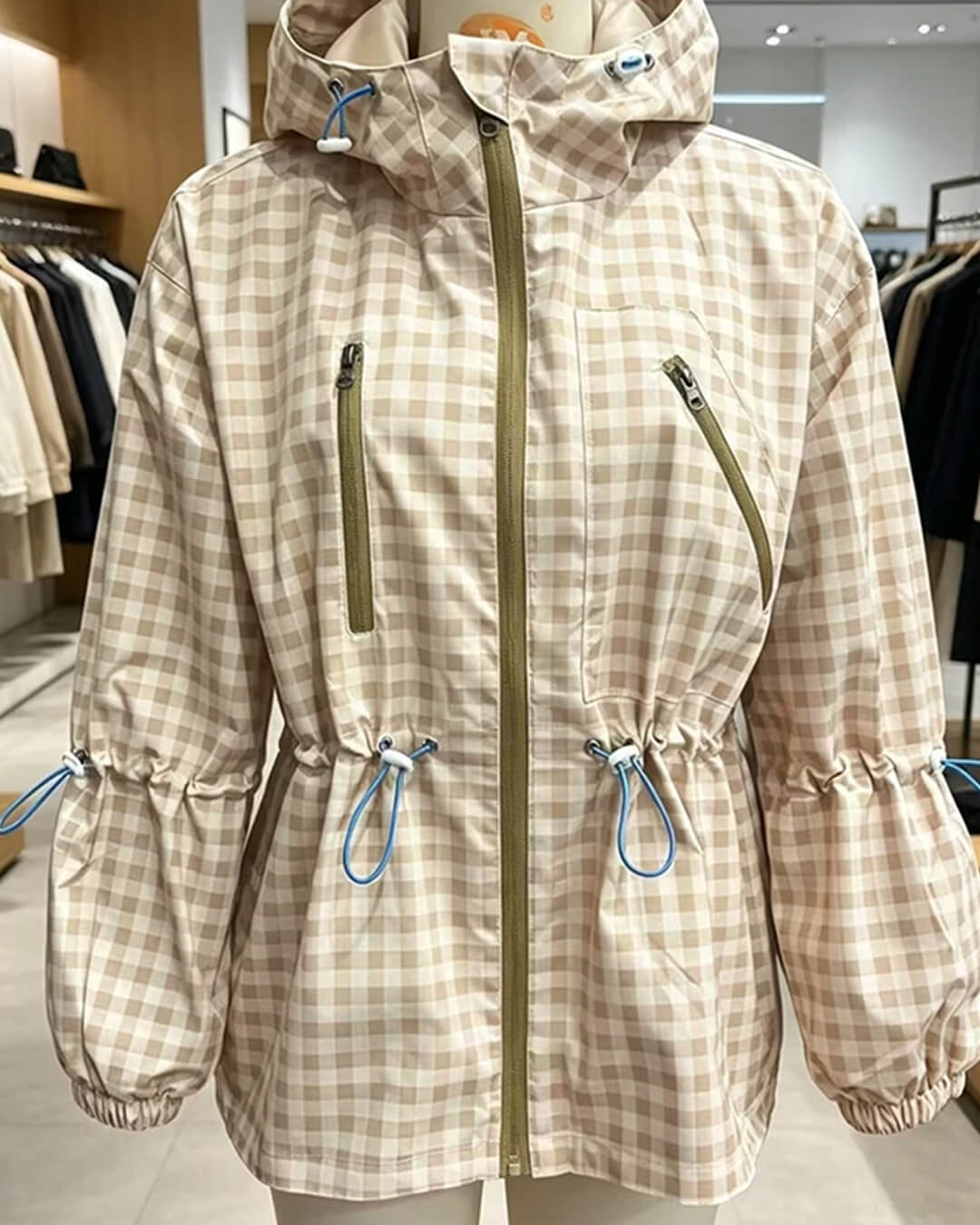 SOKYND Natalie Plaid Hooded Trench Jacket JacketSOKYND-720919-KHA-M-42327KhakiM