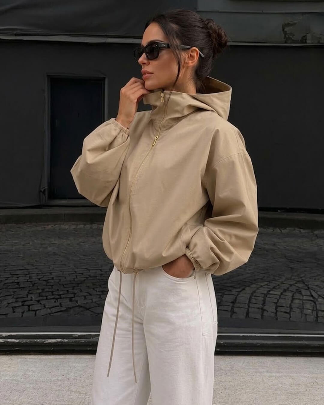 SOKYND Nicole Hooded Zip Jacket JacketSOKYND-213655-BEI-S-72503BeigeS