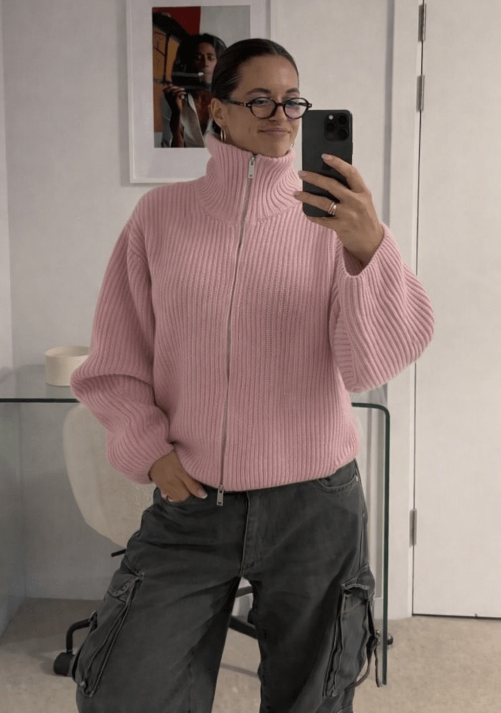 SOKYND Nicole Oversized Ribbed Zip-Up Sweater SweaterSOKYND-441431-PIN-S-33783PinkS