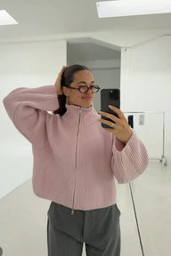 Nicole Oversized Ribbed Zip-Up Sweater