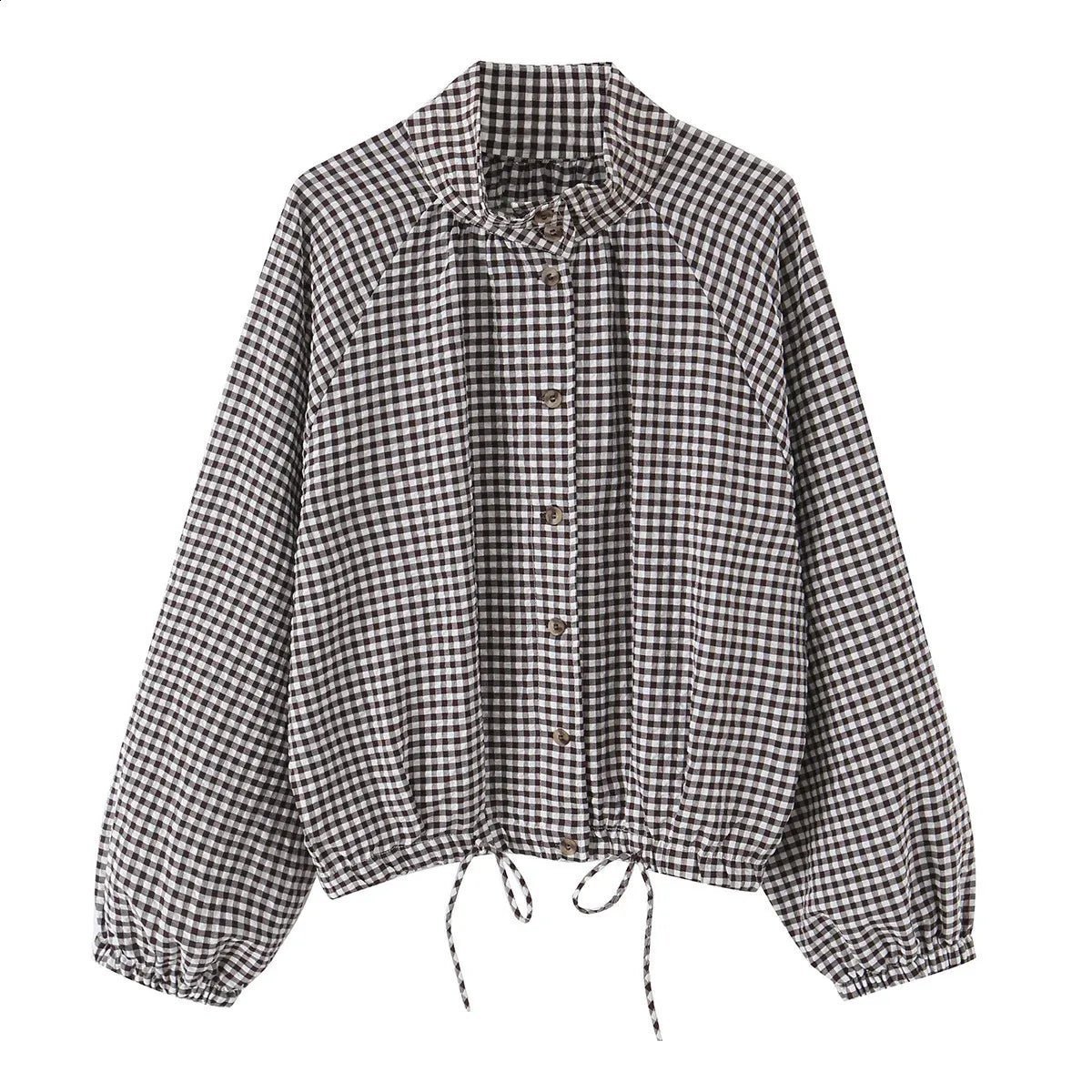 SOKYND Nicole Plaid Drawstring High Neck Jacket JacketSOKYND-933079-BRO-XS-89399BrownXS