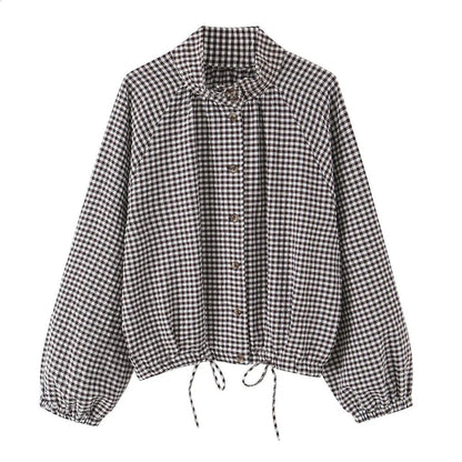 SOKYND Nicole Plaid Drawstring High Neck Jacket JacketSOKYND-933079-BRO-XS-89399BrownXS