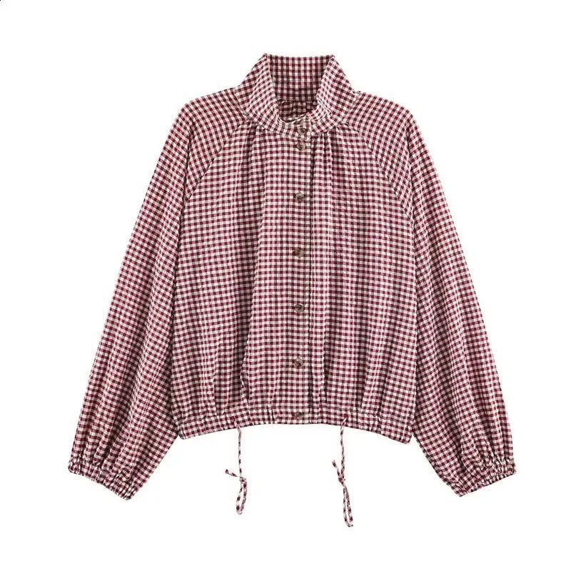 SOKYND Nicole Plaid Drawstring High Neck Jacket JacketSOKYND-933079-RED-XS-58327RedXS