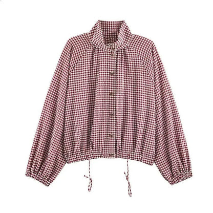 SOKYND Nicole Plaid Drawstring High Neck Jacket JacketSOKYND-933079-RED-XS-58327RedXS