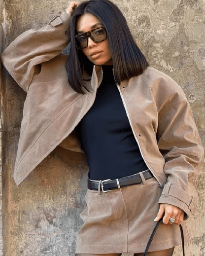 SOKYND Nina Faux Suede Zip Jacket JacketSOKYND-806231-BRO-S-12951BrownS