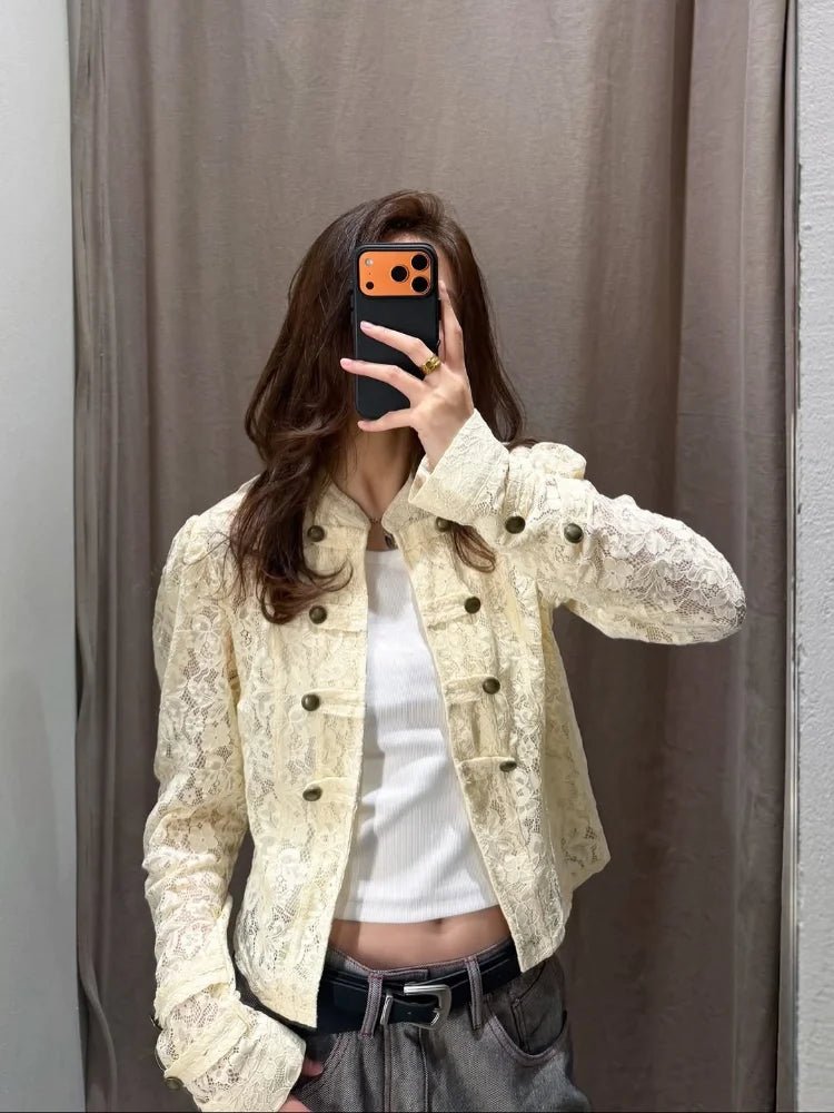 SOKYND Nora Sheer Lace Patchwork Jacket JacketSOKYND-542103-BEI-M-11223BeigeM
