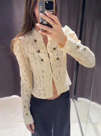 SOKYND Nora Sheer Lace Patchwork Jacket JacketSOKYND-542103-BEI-M-11223BeigeM