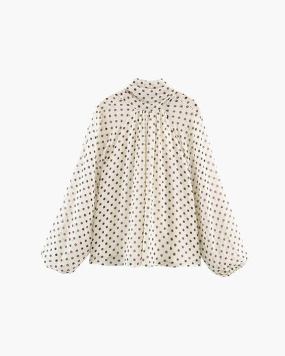SOKYND Nyla High Collar Polka Dot Blouse TopsWhiteL