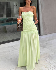 Vestido longo Oriane de renda floral sem alças