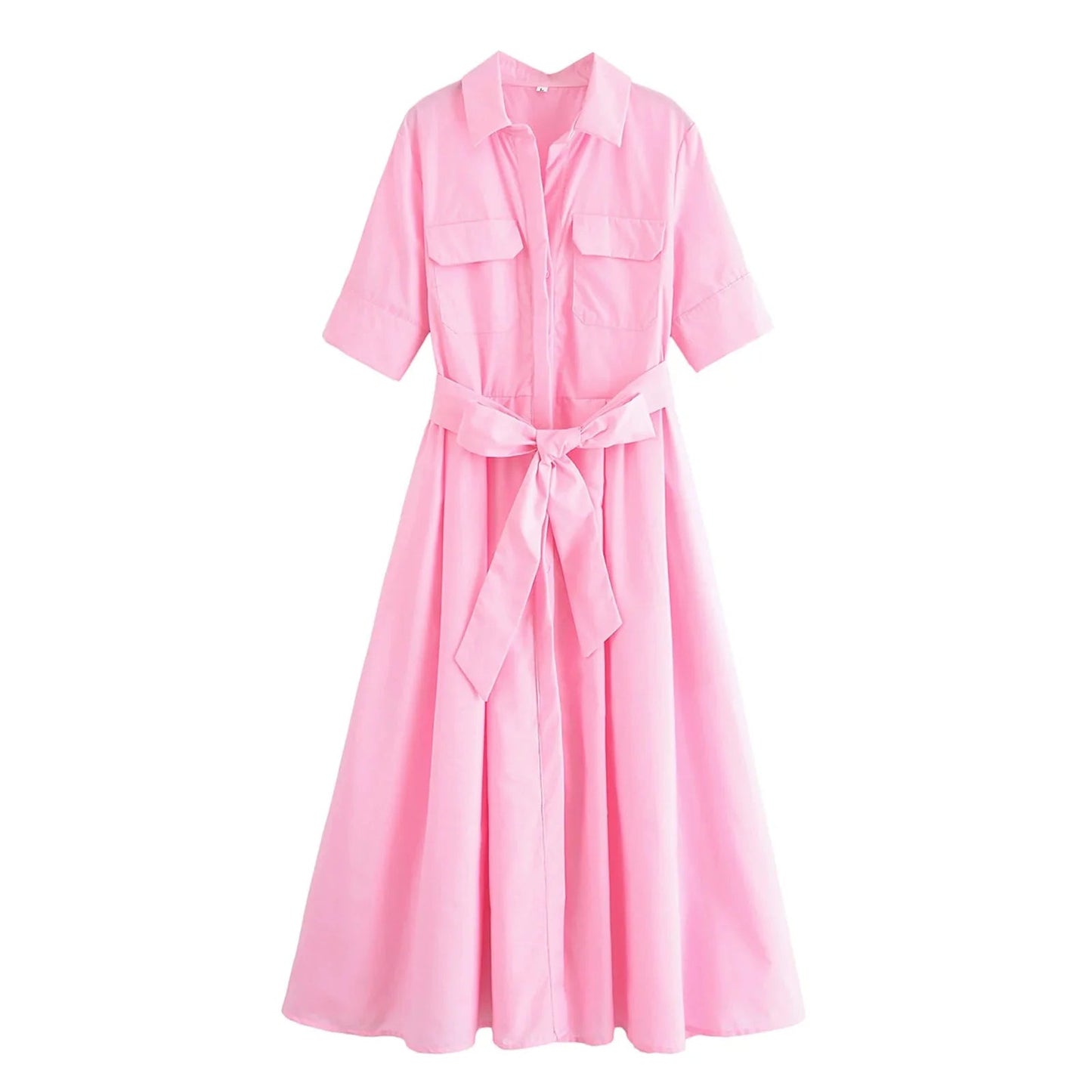 SOKYND Paloma Belted Shirt Midi Dress DressPinkXS