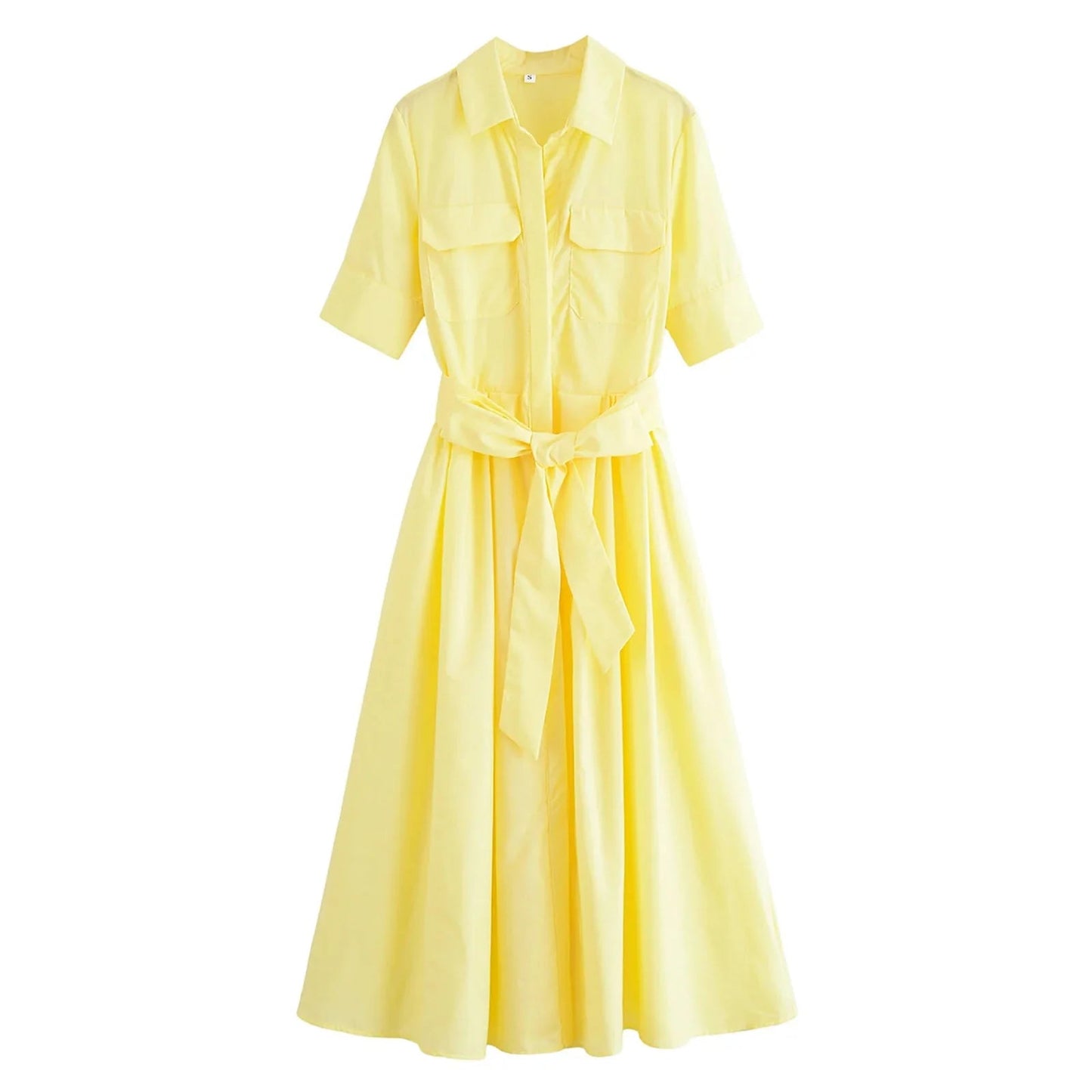 SOKYND Paloma Belted Shirt Midi Dress DressYellowXS