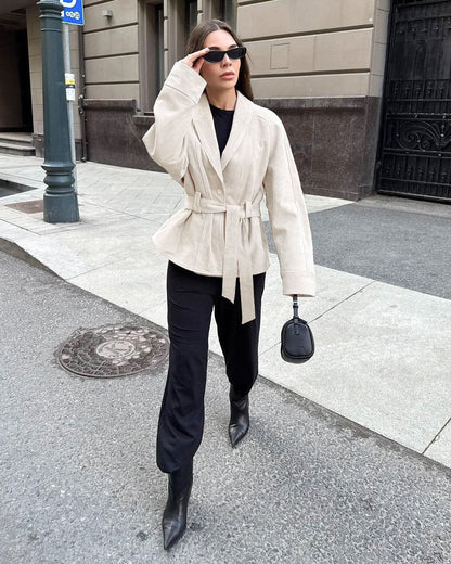 SOKYND Rebecca Belted Suede Trench Coat CoatSOKYND-557271-BEI-L-93687BeigeL