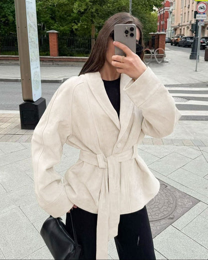 SOKYND Rebecca Belted Suede Trench Coat CoatSOKYND-557271-BEI-M-60919BeigeM