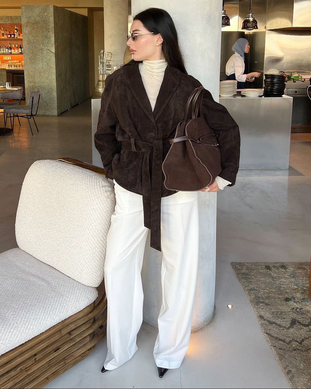 SOKYND Rebecca Belted Suede Trench Coat CoatSOKYND-557271-BRO-S-64311BrownS