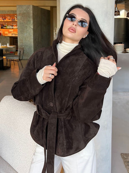 SOKYND Rebecca Belted Suede Trench Coat CoatSOKYND-557271-BRO-XS-31543BrownXS